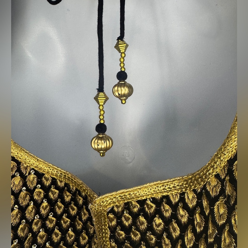 Gold Embroidered Indian Choli Blouse Black Beaded Festival Dance Crop Top M - Picture 5 of 7